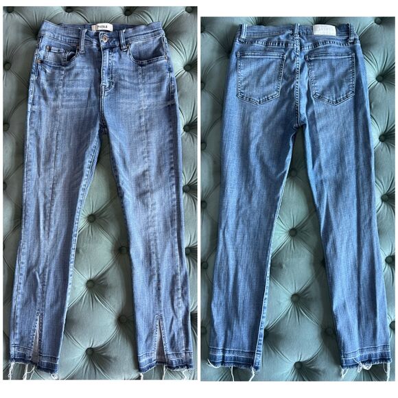 Pistola Designer Slim Fit Split Hem Raw Edge Jeans sz 27 Skinny Stretch - Picture 1 of 10